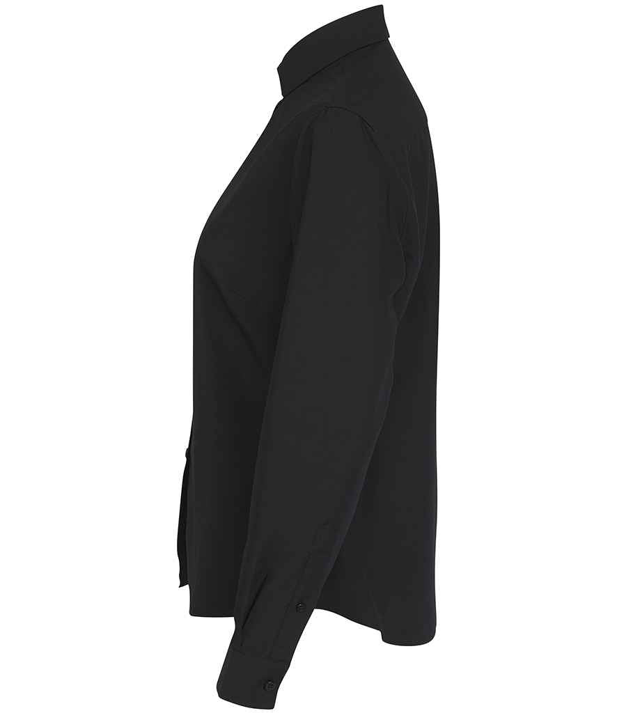Henbury Ladies Long Sleeved Cotton Feel Coolplus® Shirt - Black