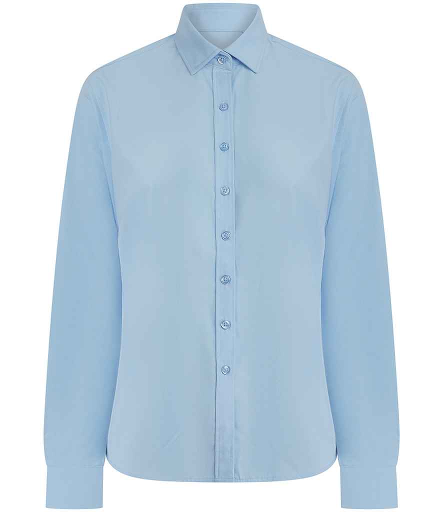Henbury Ladies Long Sleeved Cotton Feel Coolplus® Shirt - Light Blue