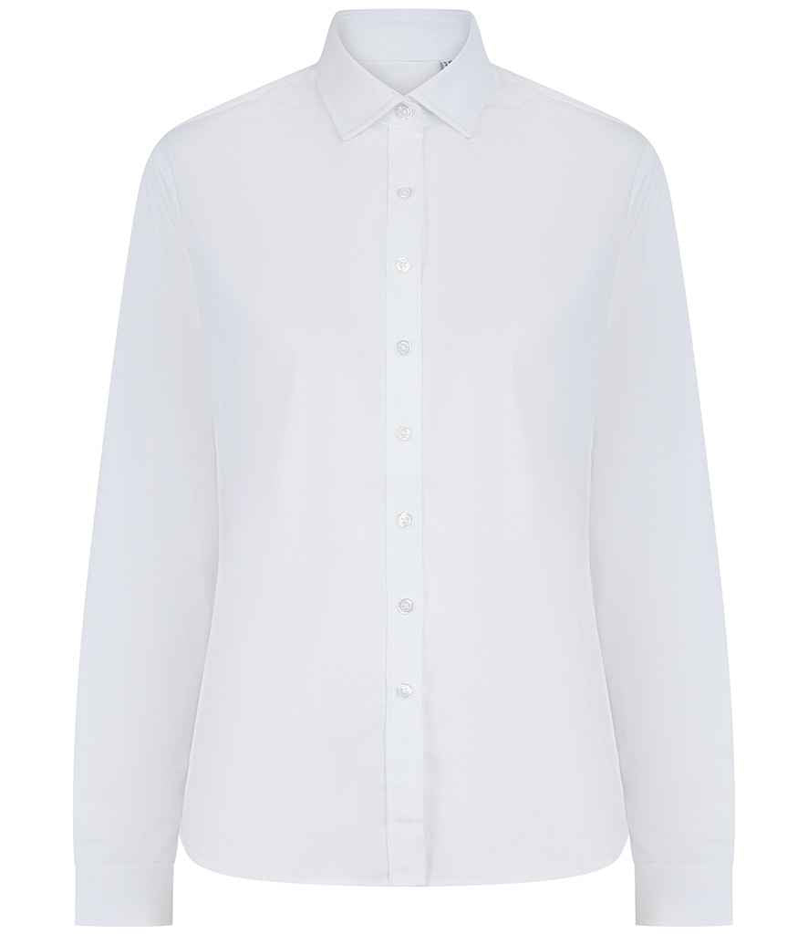 Henbury Ladies Long Sleeved Cotton Feel Coolplus® Shirt - White
