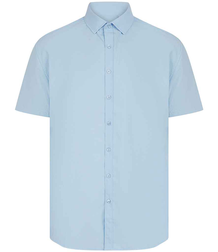 Henbury Short Sleeved Cotton Feel Coolplus® Shirt - Light Blue
