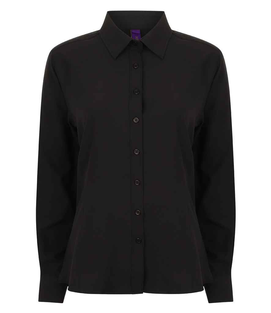 Henbury Ladies Long Sleeve Wicking Shirt - Black