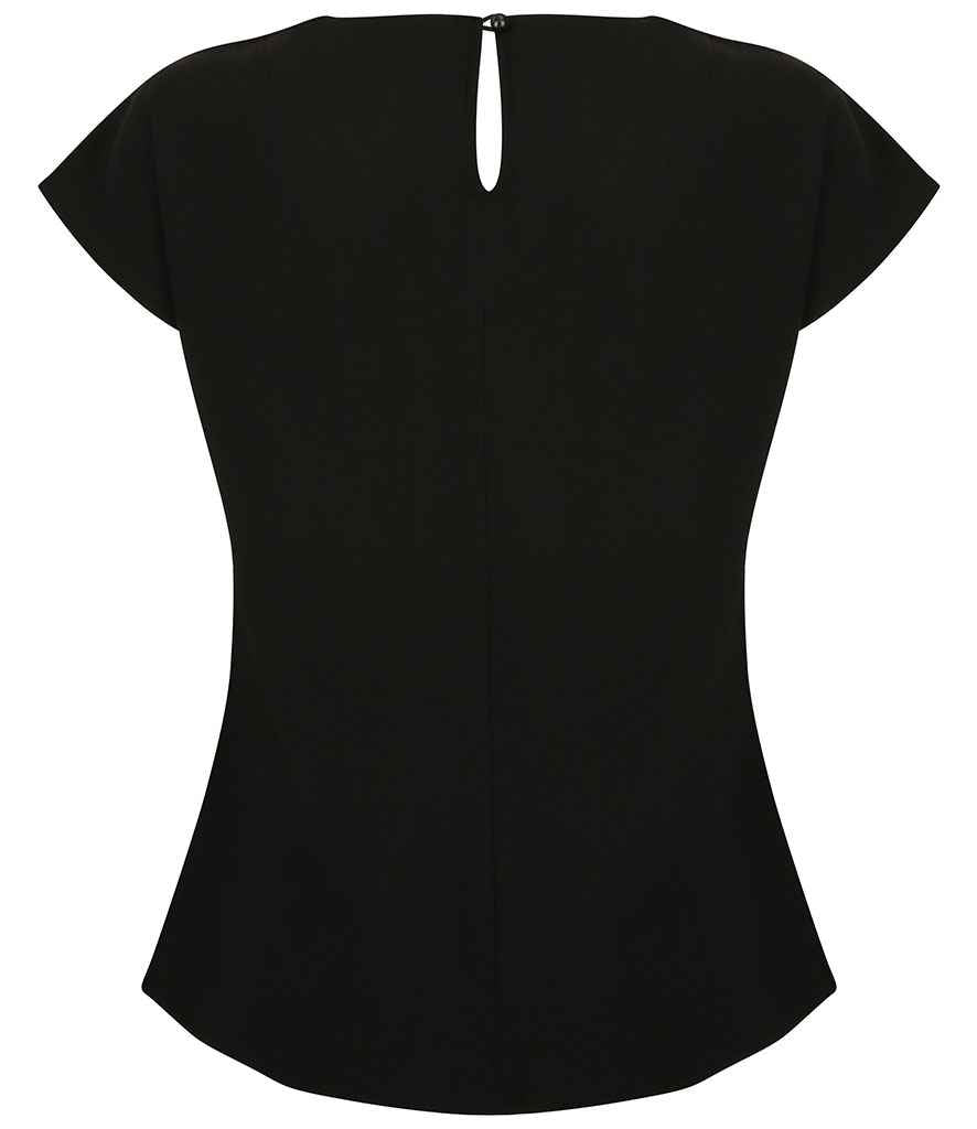 Henbury Ladies Pleat Front Short Sleeve Blouse - Black