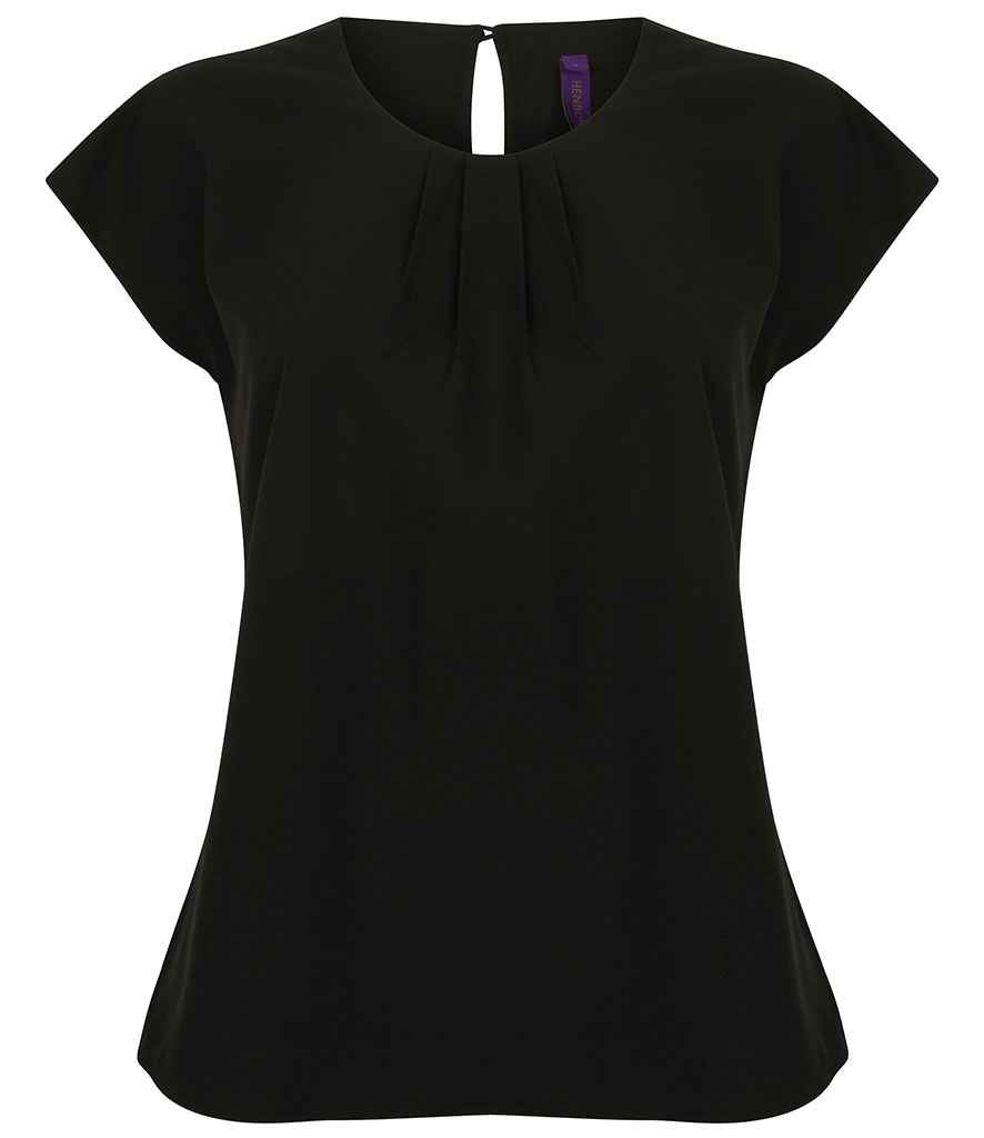 Henbury Ladies Pleat Front Short Sleeve Blouse - Black