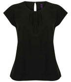 Henbury Ladies Pleat Front Short Sleeve Blouse - Black