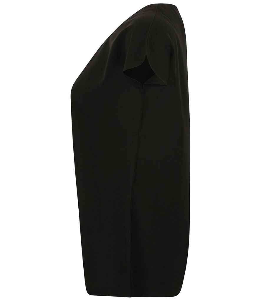 Henbury Ladies Pleat Front Short Sleeve Blouse - Black