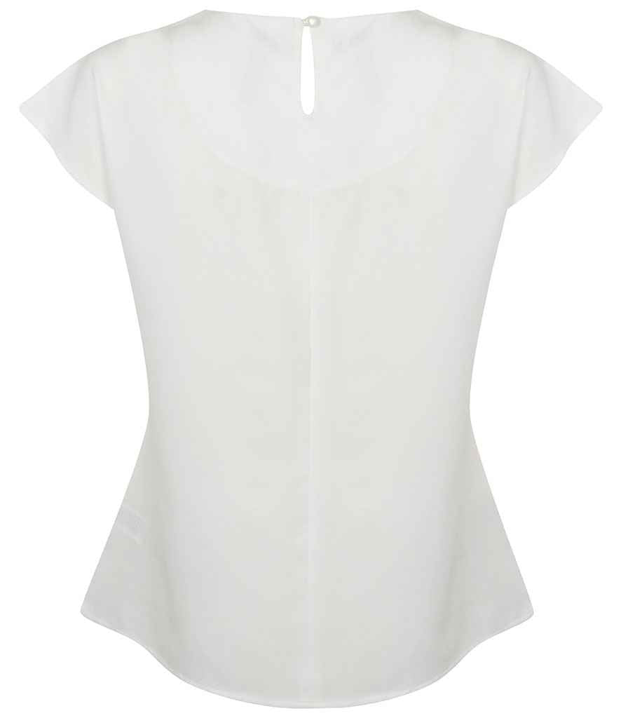 Henbury Ladies Pleat Front Short Sleeve Blouse - White