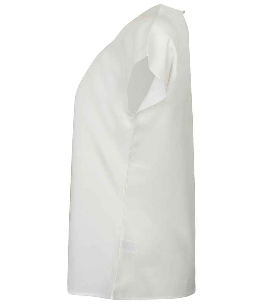 Henbury Ladies Pleat Front Short Sleeve Blouse - White