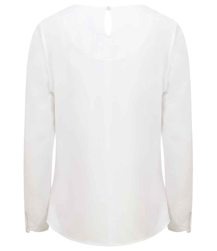 Henbury Ladies Pleat Front Long Sleeve Blouse - White