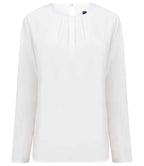 Henbury Ladies Pleat Front Long Sleeve Blouse - White