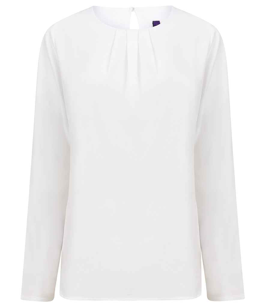 Henbury Ladies Pleat Front Long Sleeve Blouse - White