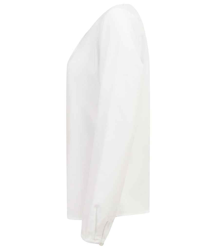 Henbury Ladies Pleat Front Long Sleeve Blouse - White