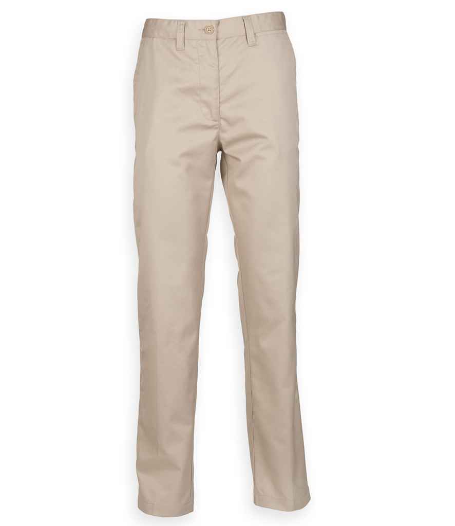 Henbury Ladies 65/35 Flat Fronted Chino Trousers - Stone