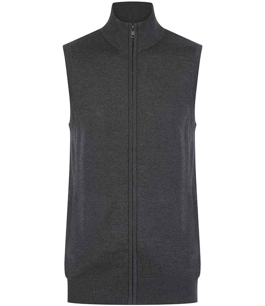 Henbury Sleeveless Zip Through Jumper - Grey Marl