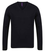 Henbury Lightweight Cotton Acrylic V Neck Sweater - Black