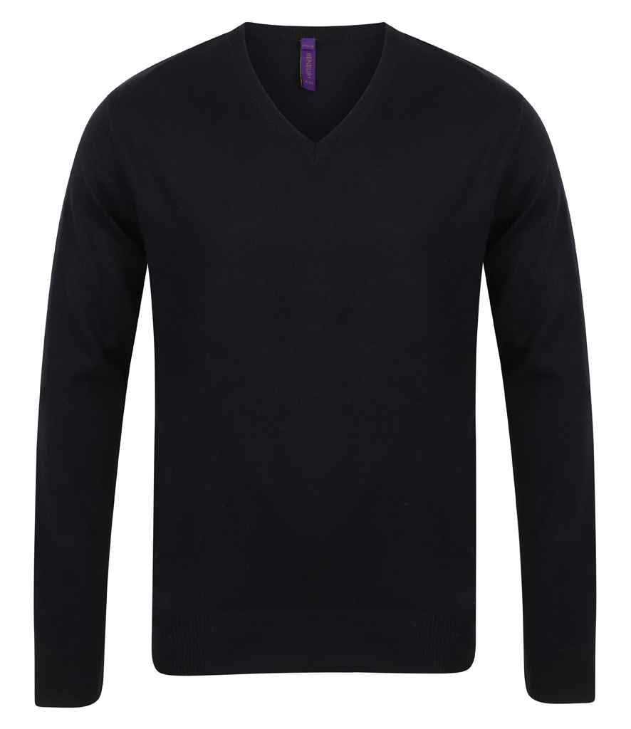 Henbury Lightweight Cotton Acrylic V Neck Sweater - Black