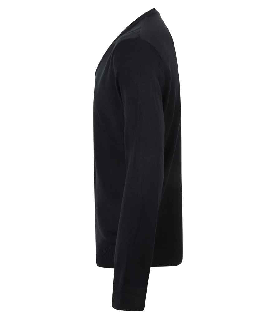 Henbury Lightweight Cotton Acrylic V Neck Sweater - Black