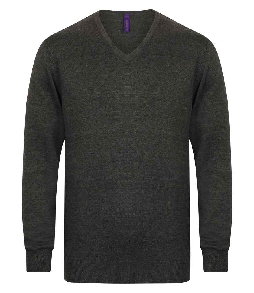 Henbury Lightweight Cotton Acrylic V Neck Sweater - Grey Marl