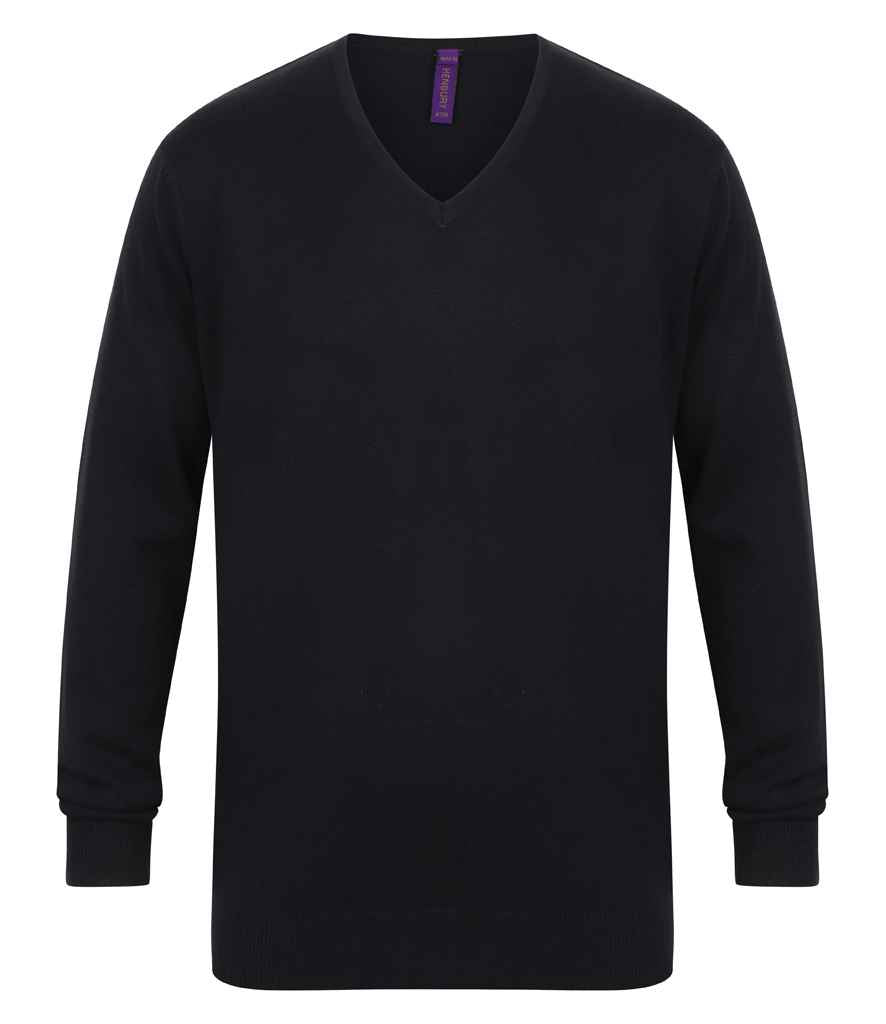 Henbury Lightweight Cotton Acrylic V Neck Sweater - Navy