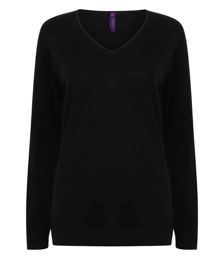 Henbury Ladies Lightweight Cotton Acrylic V Neck Sweater - Black