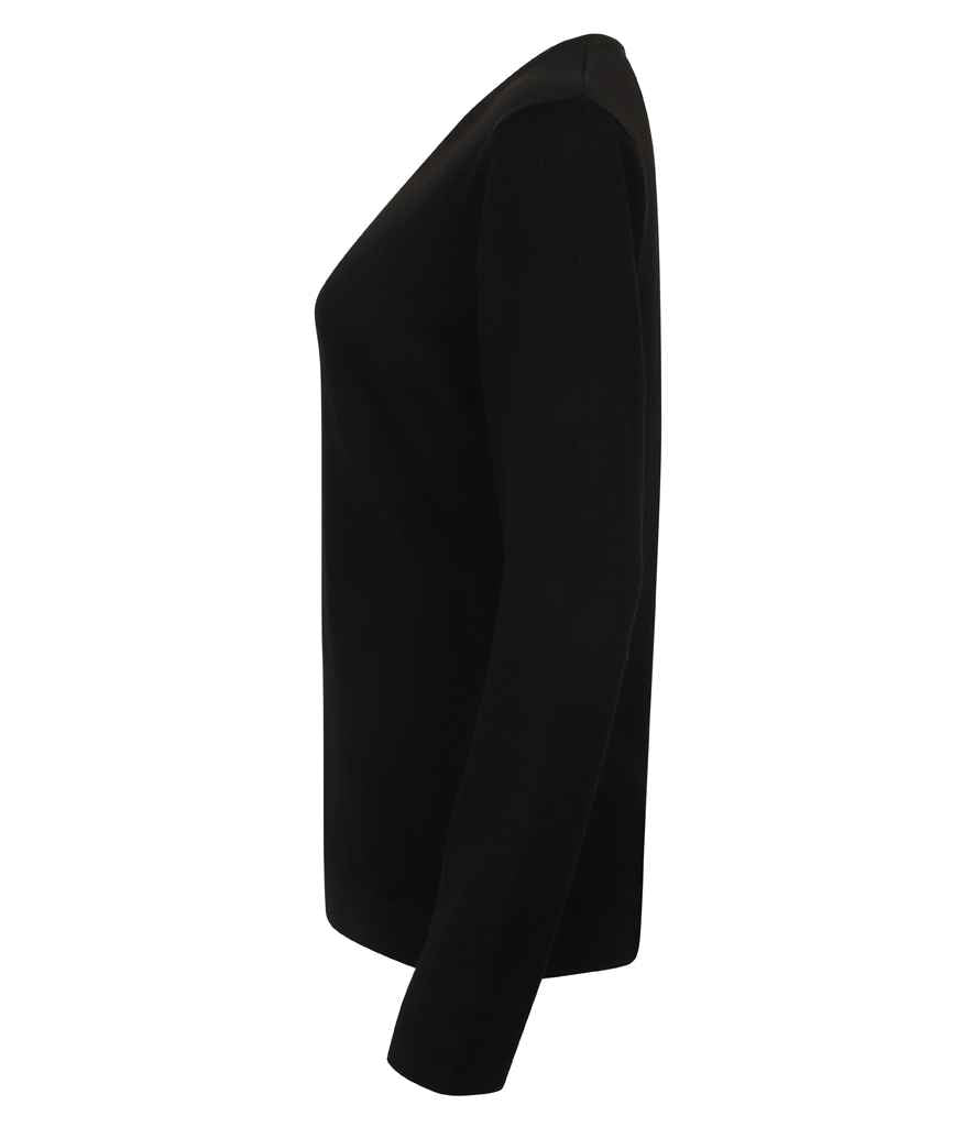 Henbury Ladies Lightweight Cotton Acrylic V Neck Sweater - Black