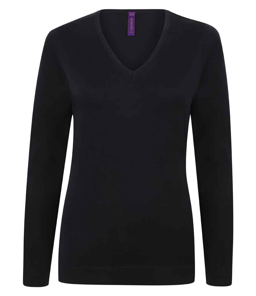 Henbury Ladies Lightweight Cotton Acrylic V Neck Sweater - Navy