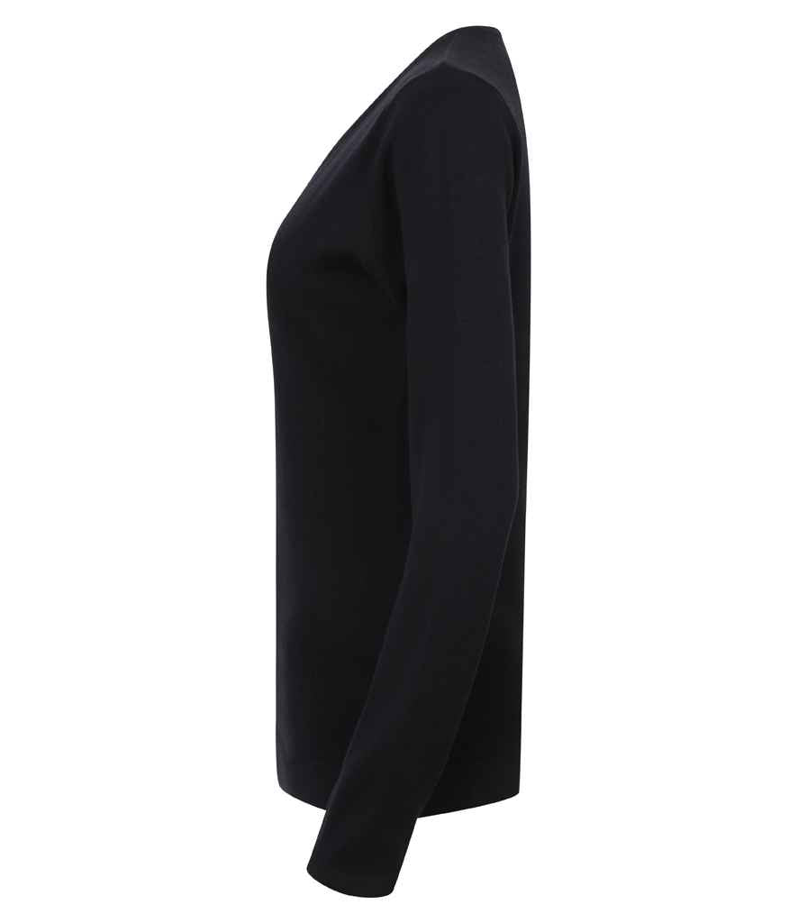 Henbury Ladies Lightweight Cotton Acrylic V Neck Sweater - Navy