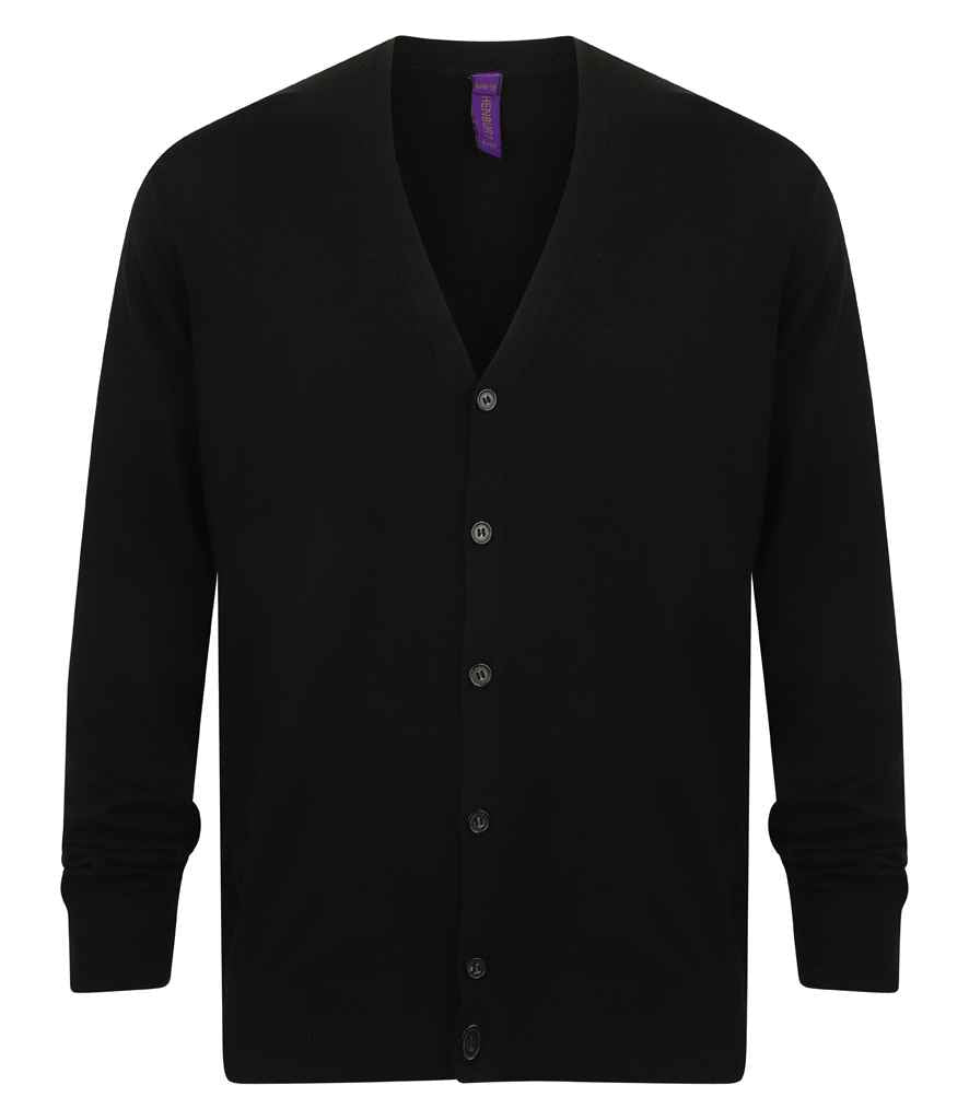 Henbury Lightweight Cotton Acrylic V Neck Cardigan - Black