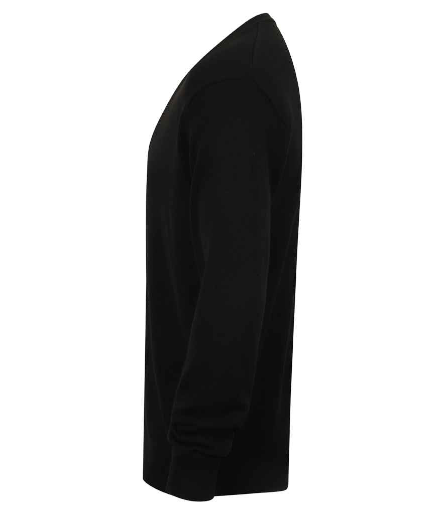 Henbury Lightweight Cotton Acrylic V Neck Cardigan - Black