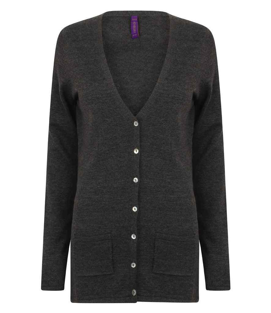 Henbury Ladies Cotton Acrylic V Neck Cardigan - Grey Marl