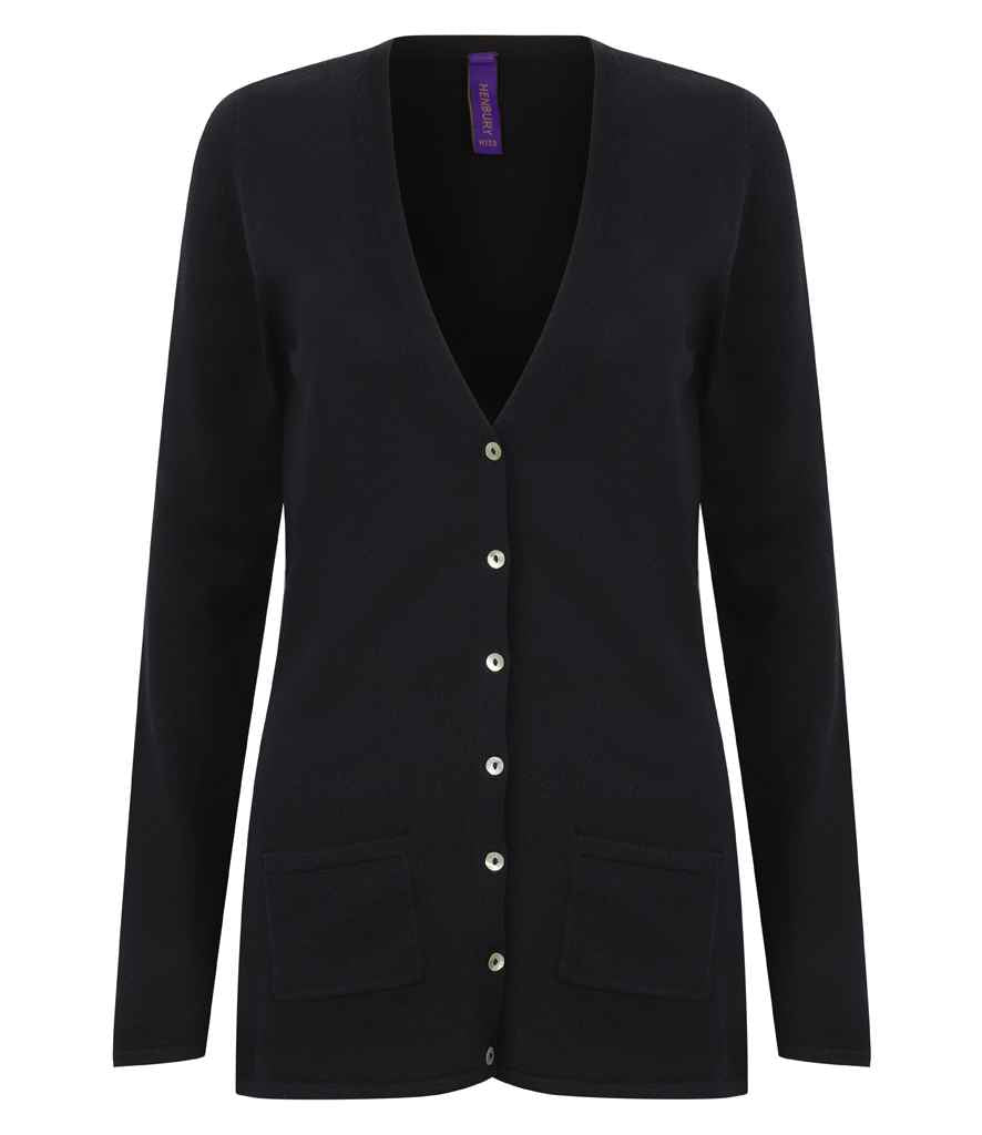 Henbury Ladies Cotton Acrylic V Neck Cardigan - Navy