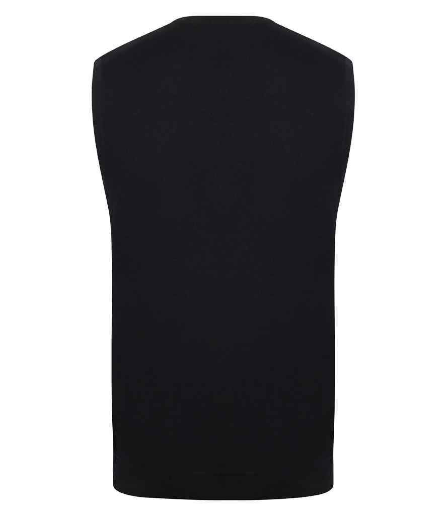 Henbury Lightweight Sleeveless Cotton Acrylic V Neck Sweater - Black