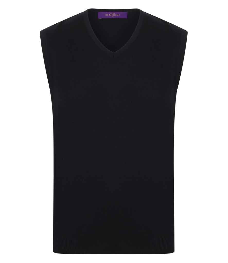 Henbury Lightweight Sleeveless Cotton Acrylic V Neck Sweater - Black