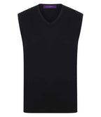 Henbury Lightweight Sleeveless Cotton Acrylic V Neck Sweater - Black