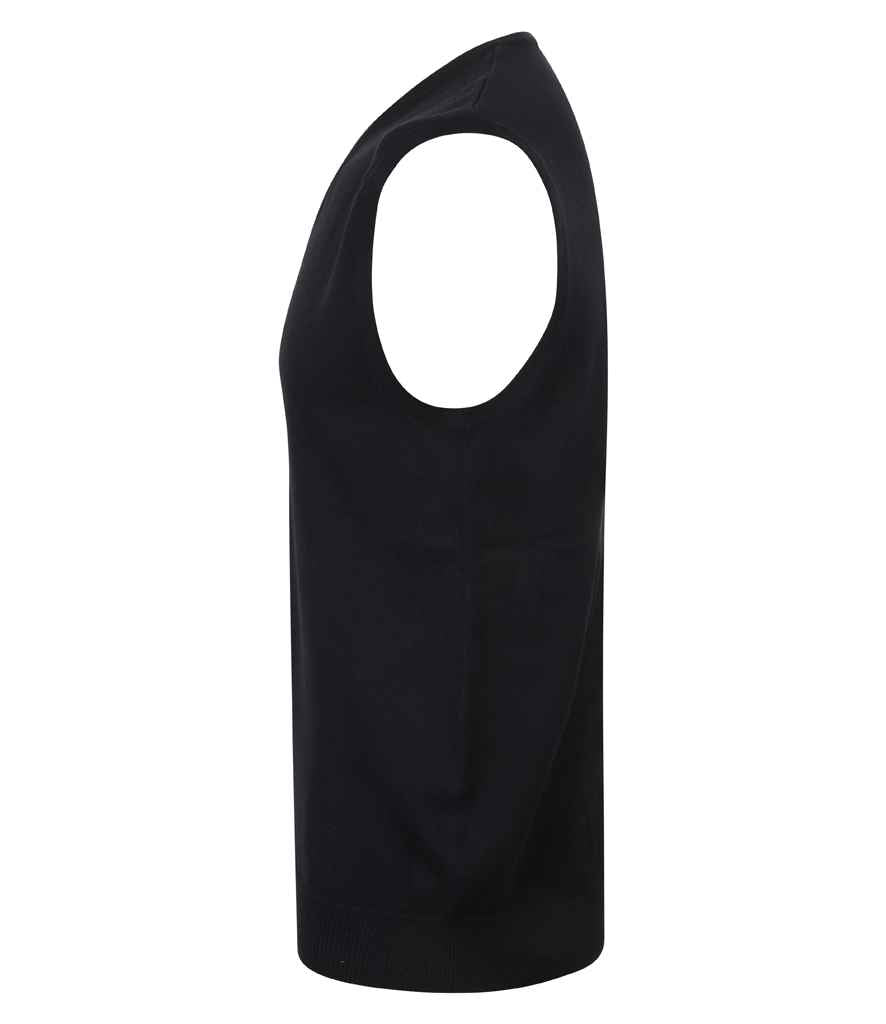 Henbury Lightweight Sleeveless Cotton Acrylic V Neck Sweater - Black