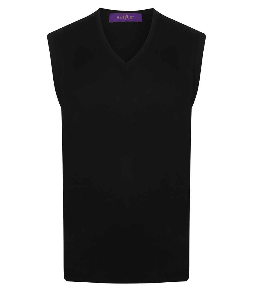 Henbury Lightweight Sleeveless Cotton Acrylic V Neck Sweater - Navy