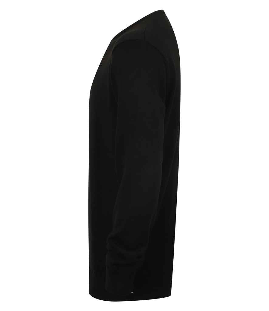 Henbury Lightweight Cotton Acrylic Crew Neck Sweater - Black