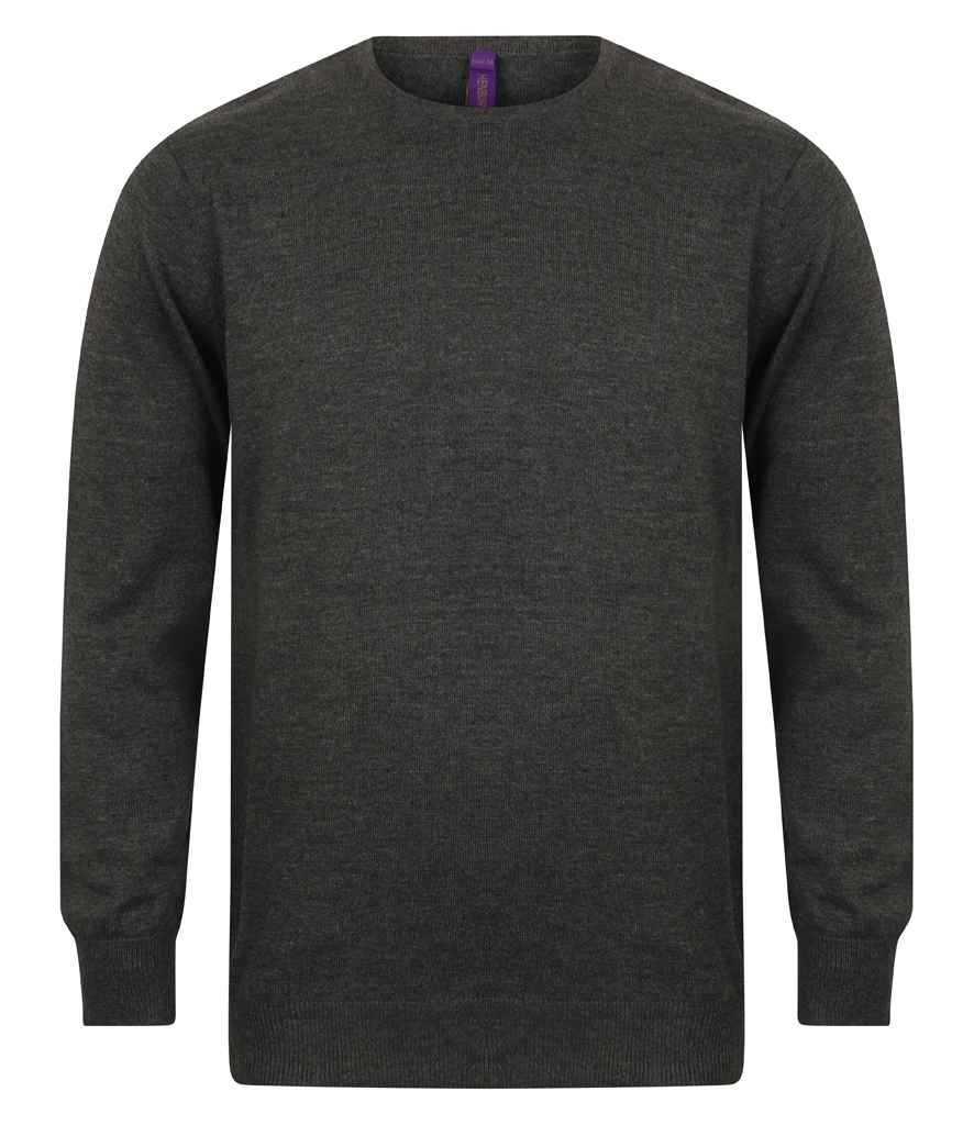 Henbury Lightweight Cotton Acrylic Crew Neck Sweater - Grey Marl