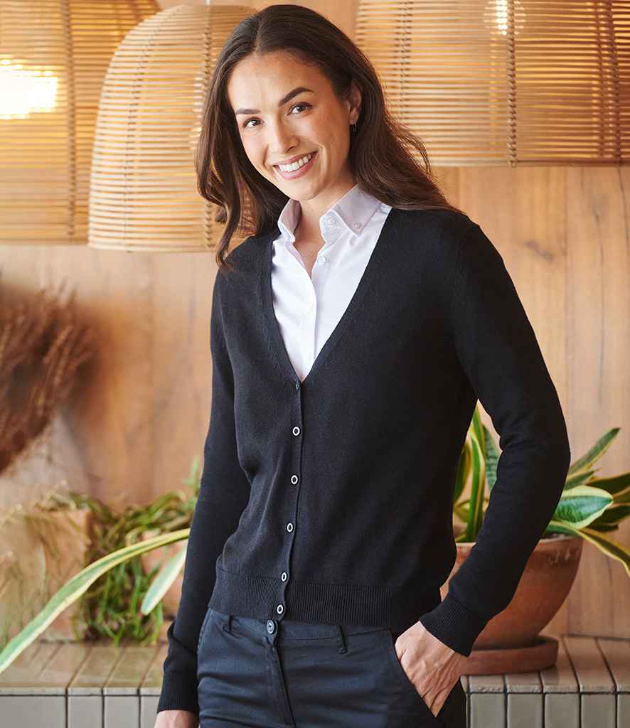 Henbury Ladies Lightweight V Neck Cardigan - Black