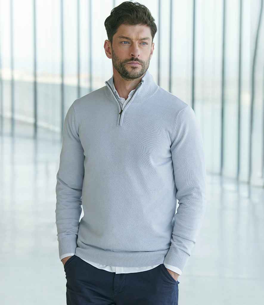 Henbury Zip Neck Sweater - Light Heather Grey