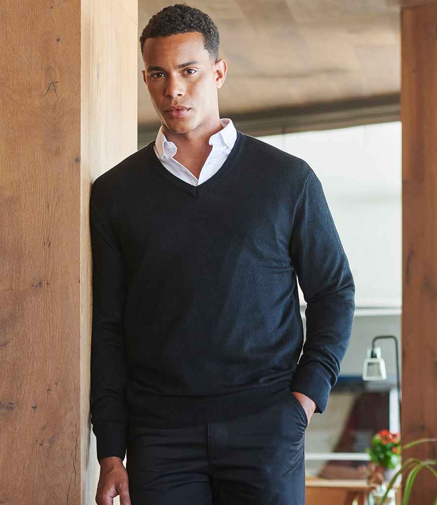 Henbury Acrylic V Neck Sweater - Black