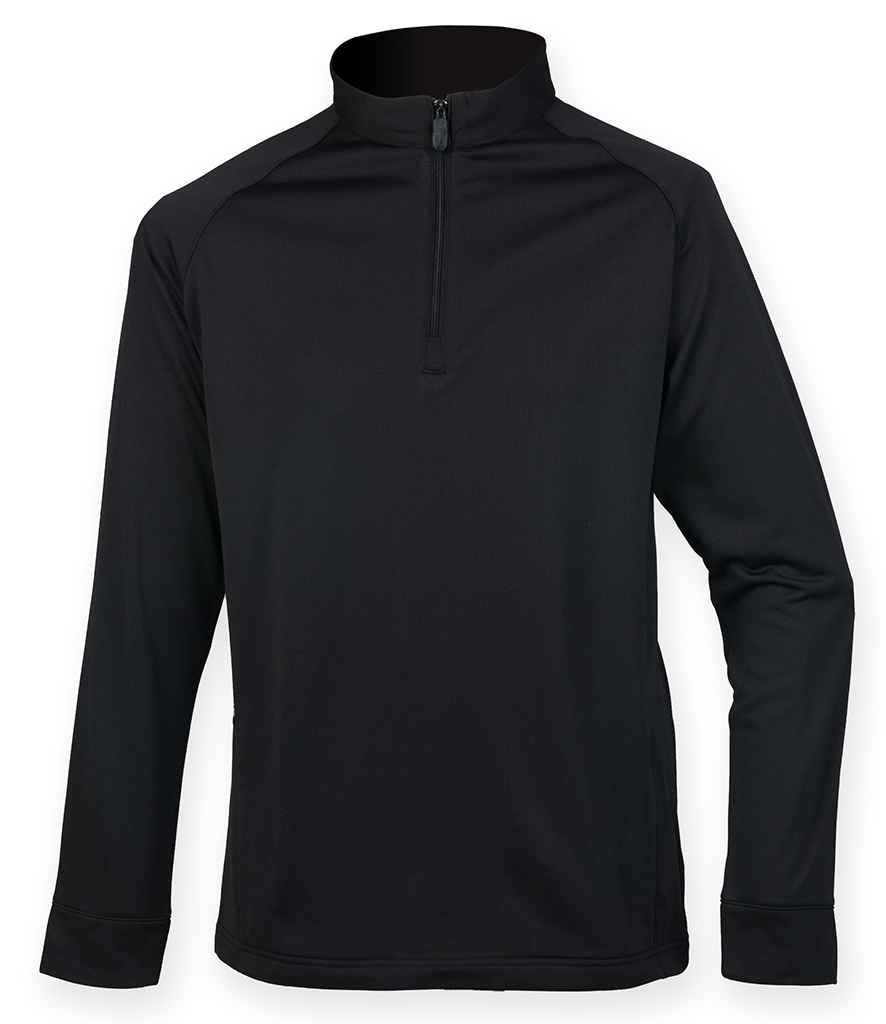 Henbury Zip Neck Wicking Top - Black