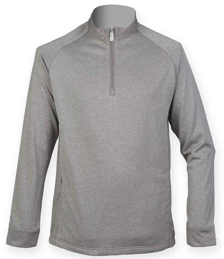 Henbury Zip Neck Wicking Top - Grey Marl