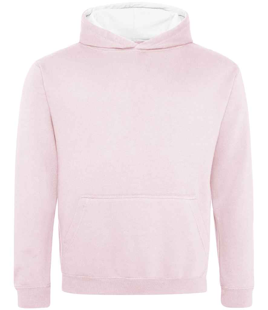 AWDis Kids Varsity Hoodie - Baby Pink/Arctic White
