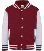 AWDis Kids Varsity Jacket - Burgundy/Heather Grey