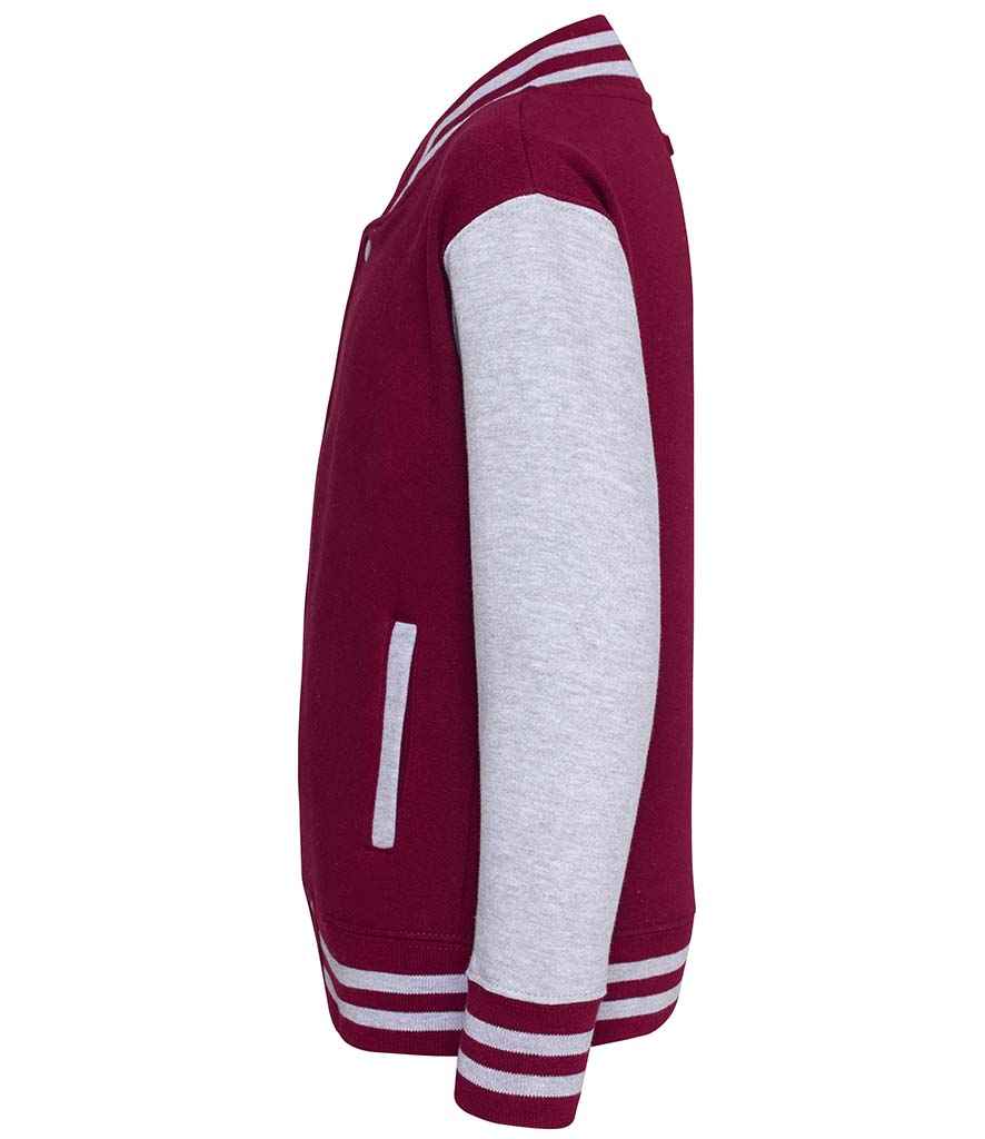 AWDis Kids Varsity Jacket - Burgundy/Heather Grey