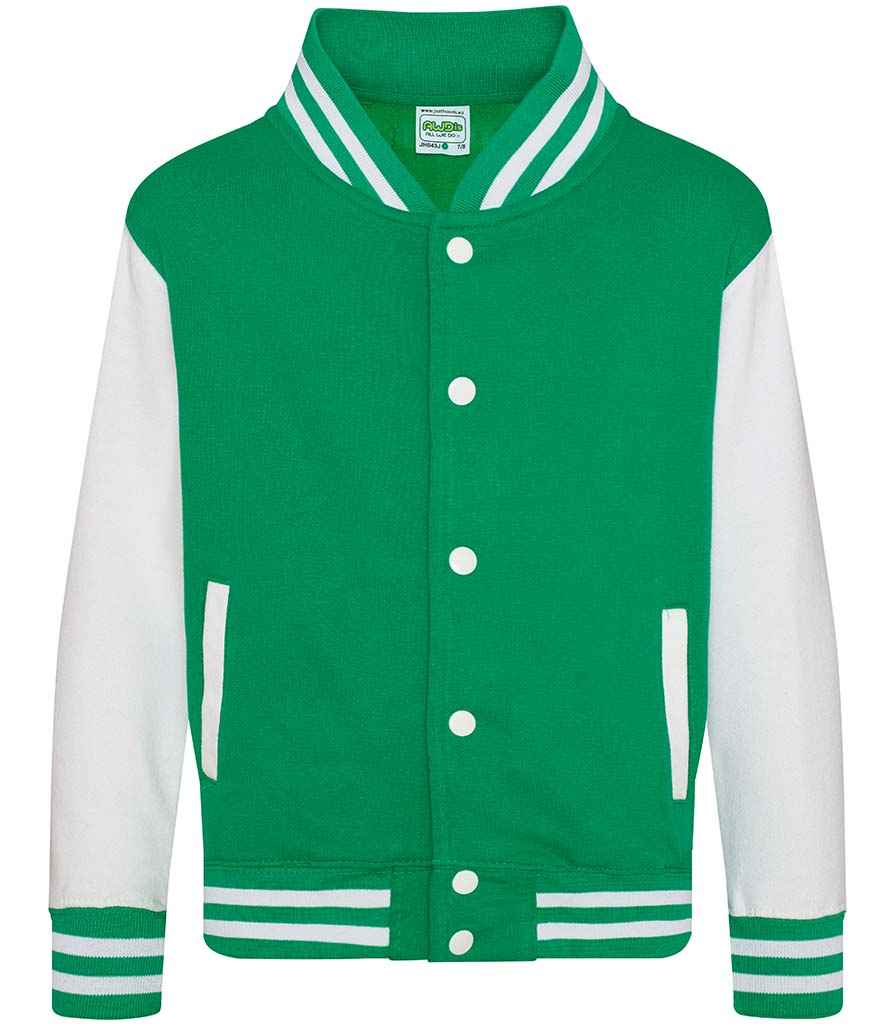 AWDis Kids Varsity Jacket - Kelly Green/White