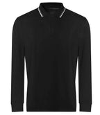 AWDis Long Sleeve Tipped 100 Polo Shirt - Deep Black/White