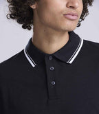 AWDis Long Sleeve Tipped 100 Polo Shirt - Deep Black/White