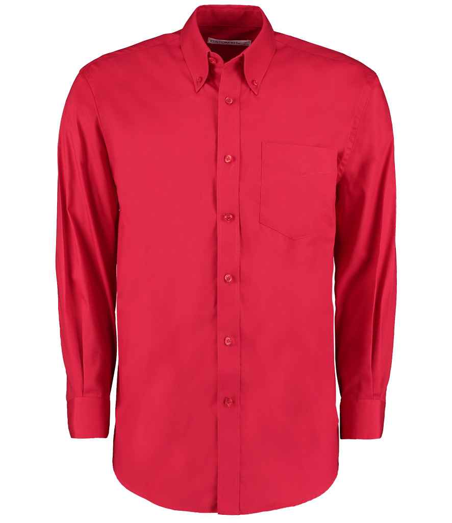 Kustom Kit Premium Long Sleeve Classic Fit Oxford Shirt - Red