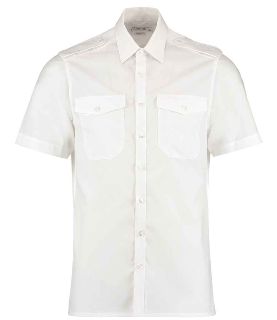 Kustom Kit Short Sleeve Tailored Pilot Shirt - White